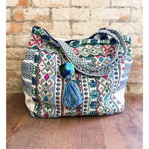 Boho beaded tote bag